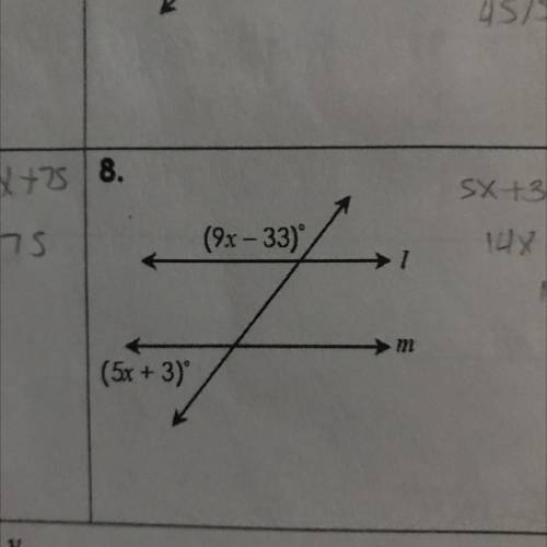 If L ll M, classify the marked angle pair and give their relationship, then solve for x