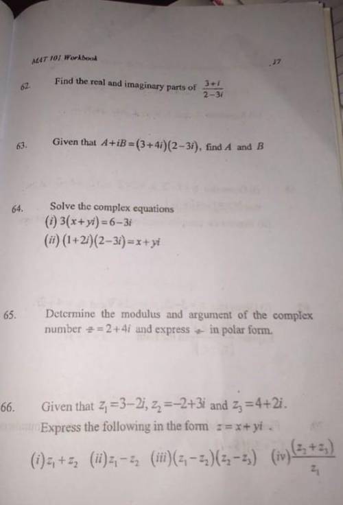 (1) Find the real and imaginary parts of

 (2) solve the complex equations