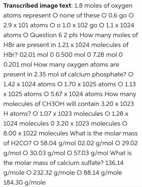 1.8 moles of oxygen atoms represent