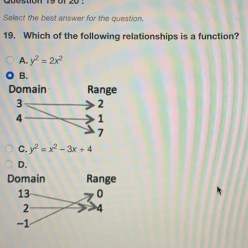 19. Which of the following relationships In the picture is a function?