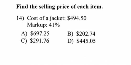 Cost of jacket $494.50
markup: 41%