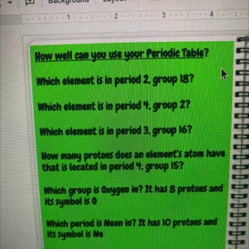 How well can you use your Periodic Table?

Which element is in period 2. group 18?
Which element i
