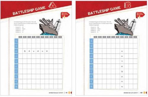 Battleship game - complete the grid with five words. than talk to your classmate and try to find hi