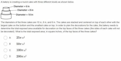 A bakery is creating a round cake with three different levels as shown below.

The diameters of th