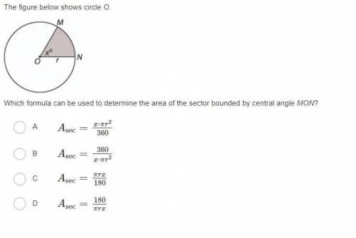 The figure below shows circle O.

image 4de7ff122ef44c4987700b946d1ff327
Which formula can be used