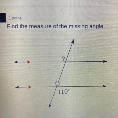 1
1 point
Find the measure of the missing angle.
?
110°