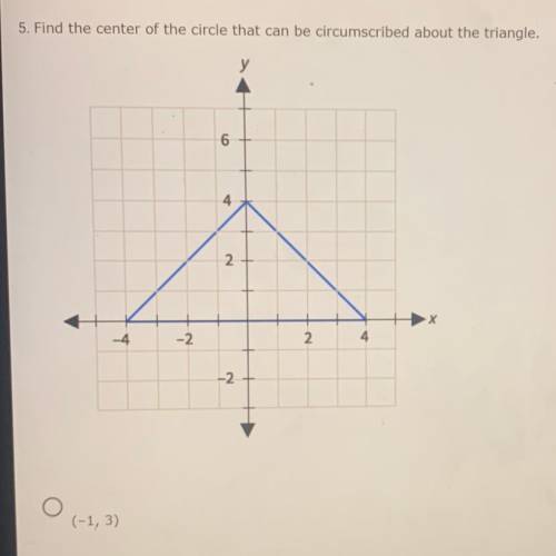 Find the center of the circle that can be circumscribed about the triangle.

A. (-1 , 3)
B. (0 , 1