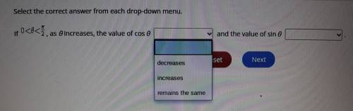 Select the correct answer from each drop-down menu.

(Answer options are the same for both drop-do