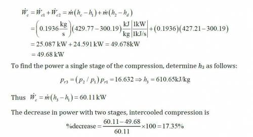 A two-stage air compressor operates at steady state, compressing 10 m3 /min of air from 100 kPa, 300