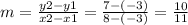 m = \frac{y2 - y1}{x2 - x1} = \frac{7 - (-3)}{8 - (-3)} = \frac{10}{11}