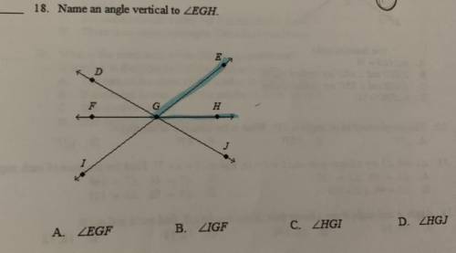 Name an angle vertical to EGH