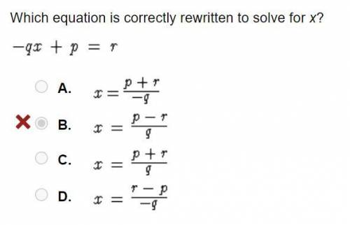 Which equation is correctly rewritten to solve for x?