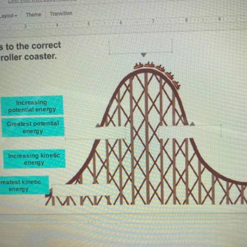 Match the labels to the correct
location on the roller coaster.