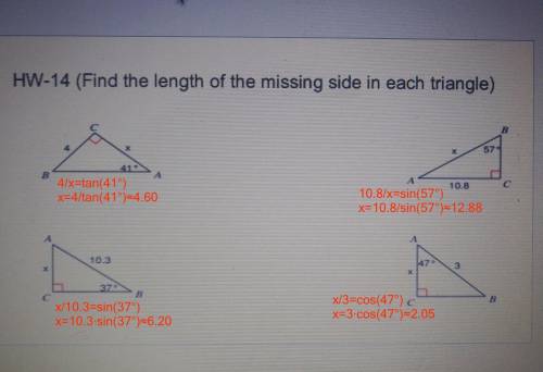 (Find the length of the missing side in each triangle)