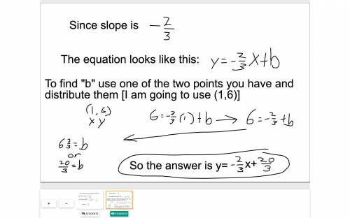 A line goes through the points (1, 6) and (–2, 8). Write the equation of the line in Point-Slope for