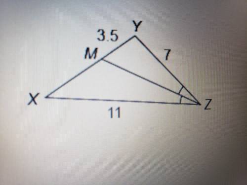 This figure shows △XYZ. MZ¯¯¯¯¯¯ is the angle bisector of ∠YZX.

What is XM? I will give u 5 stars