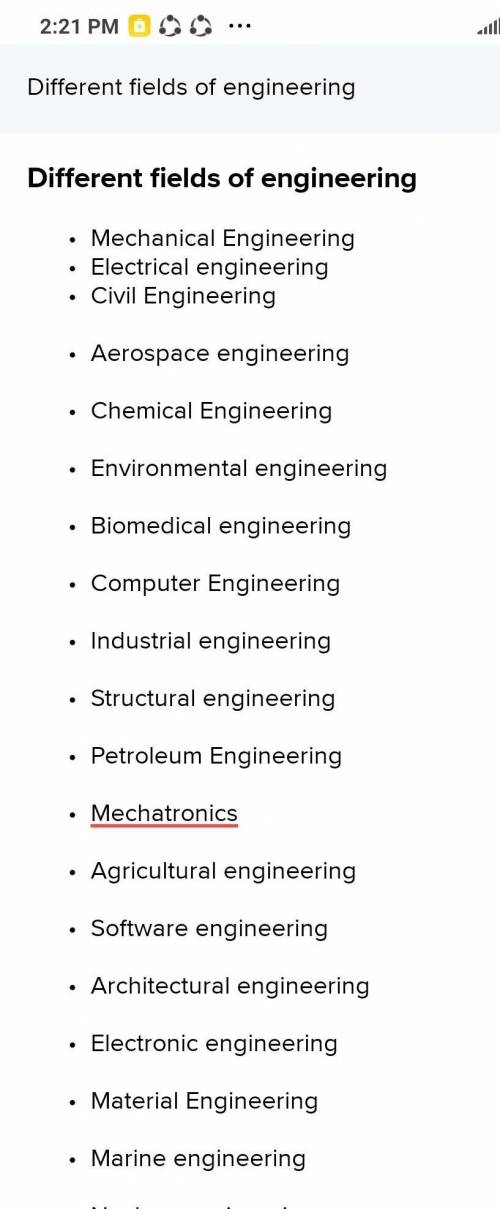 Different fields of engineering