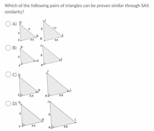 Which of the following pairs of triangles can be proven similar through SAS similarity?