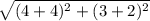 \sqrt{(4+4)^2+(3+2)^2}