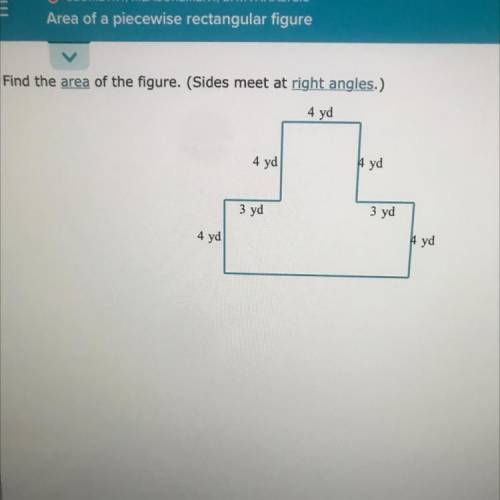 Area of a piecewise rectangular figure

Find the area of the figure. (Sides meet at night angles.)