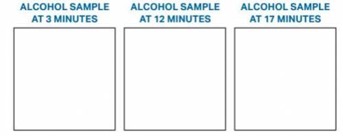 Using boxes like the ones below, draw three-particle diagrams representing the sample of alcohol co