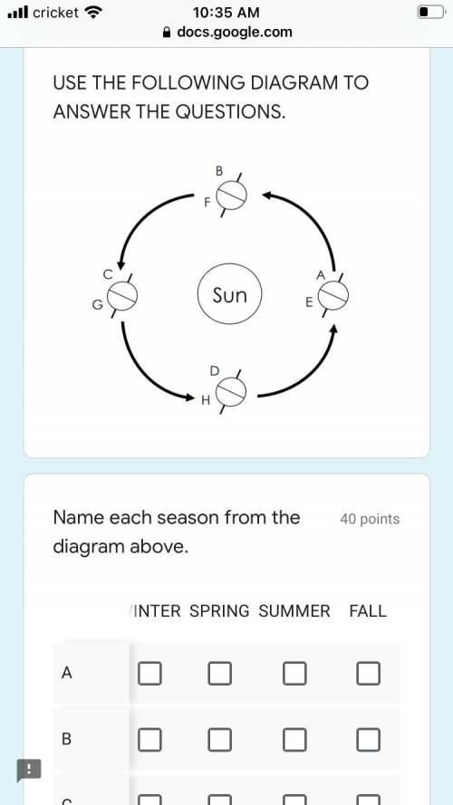 “name each season from the diagram above.” PLEASE HELP I WASNT AT SCHOOL.