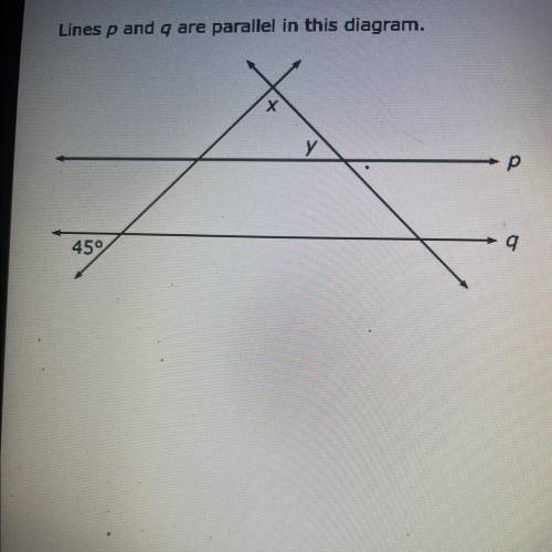 Lines p and q are parallel in this diagram.

What is the sum of the degree measures of angles x an