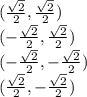 (\frac{\sqrt{2} }{2} ,\frac{\sqrt{2} }{2})\\(-\frac{\sqrt{2} }{2},\frac{\sqrt{2} }{2})\\(-\frac{\sqrt{2} }{2},-\frac{\sqrt{2} }{2})\\(\frac{\sqrt{2} }{2},-\frac{\sqrt{2} }{2})