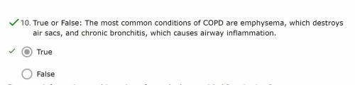 True or False: The most common conditions of COPD are emphysema, which destroys air sacs, and chron