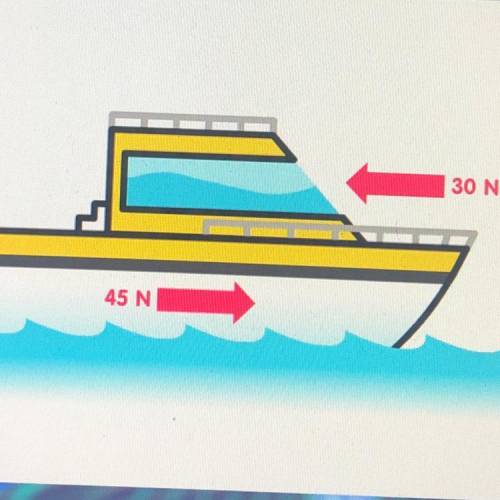 Look at the diagram below. What is the size of the overall force on the boat?
30 N
45 N