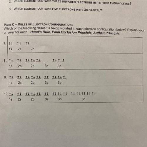 PARTC-RULES OF ELECTRON CONFIGURATIONS

Which of the following rules is being violated in each e