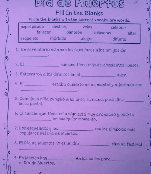 Need help with this fill in the blank paper! I'm not the best at reading Spanish!