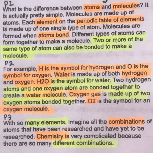 Why does the author describe the atoms that make up water?

A. to give an example of a specific mo