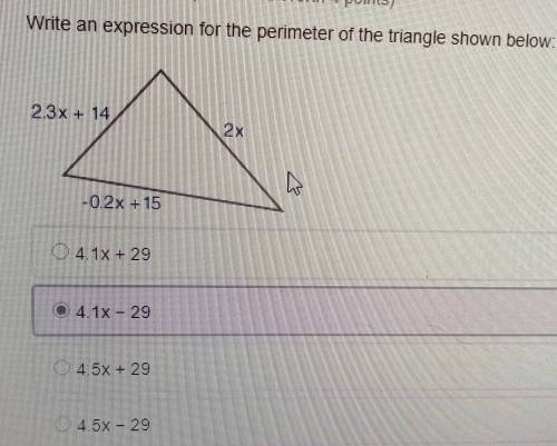Write an expression for the perimeter of the triangle shown below: