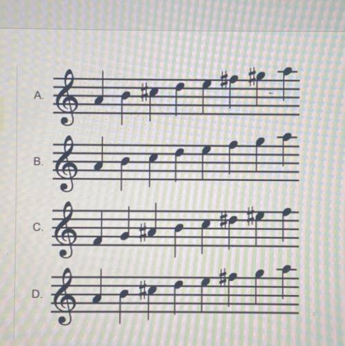 Which scale is a A major scale?
A
B 
C
D