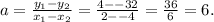a = \frac{y_1-y_2}{x_1-x_2} = \frac{4- -32}{2- -4} = \frac{36}{6} = 6.