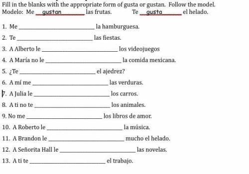 Spanish work sheet fill in the blanks
