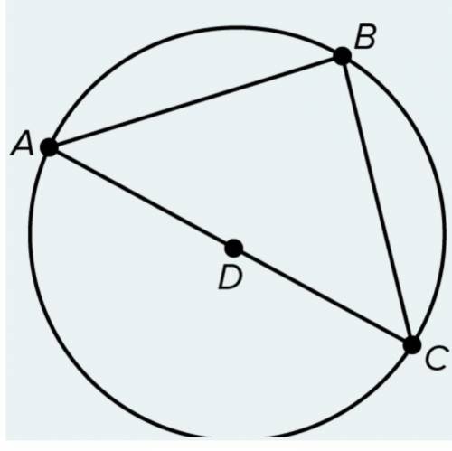 The diameter of ⊙D is AC. The measure of ∠B is x ° and the sum of the measures of ∠A and ∠C is y°
