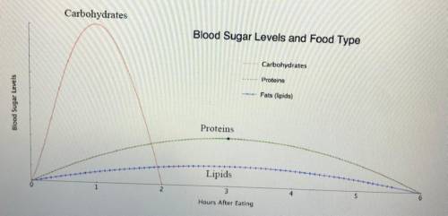 Help!!

1. Describe the trend of carbohydrates in the graph. 
2. What do you notice about proteins