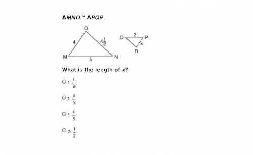 ΔMNO ~ ΔPQR
What is the length of x?
Thank you