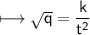 \\ \sf\longmapsto \sqrt{q}=\dfrac{k}{t^2}