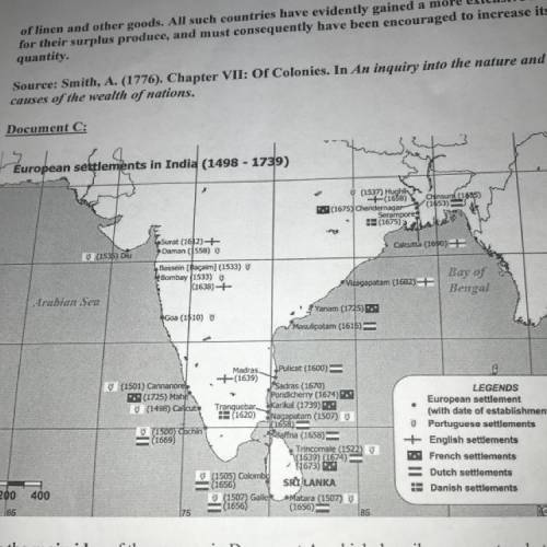 What statement can you make about the European settlements in India that is supported by the map?