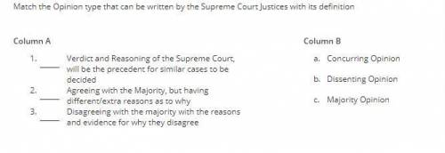 Match the Opinion type that can be written by the Supreme Court Justices with its definition
