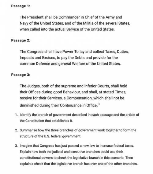 Read these excerpts from the U.S. Constitution and use them to answer the questions.