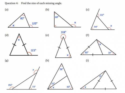 Find the size of the missing angles in a triangle. Please show your working out.