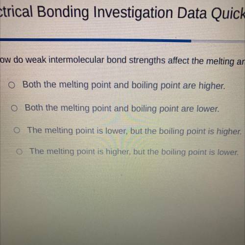 How do weak intermolecular bond strengths affect the melting and boiling point of a substance? (Pic