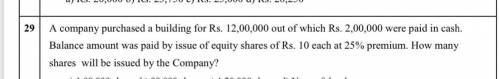 A company purchased a building for Rs. 12,00,000 out of which Rs. 2,00,000 were paid in cash. Balan