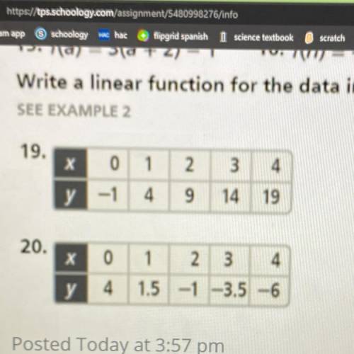 Write a linear function for the data in each table