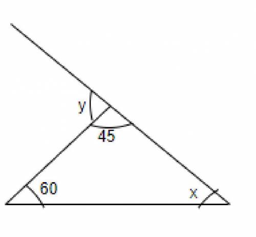 Find the measures of angles x and y in the figure.