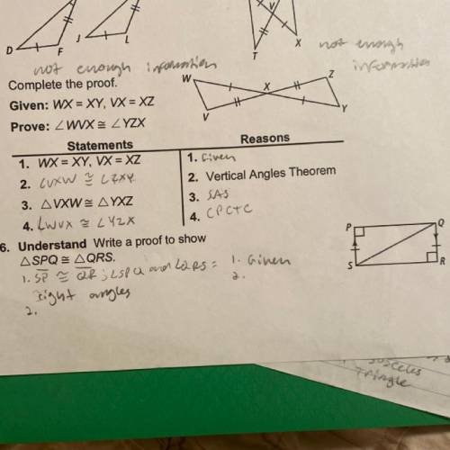 I need help on #6 :) 
write a proof to show that triangle SPQ is congruent to triangle QRS